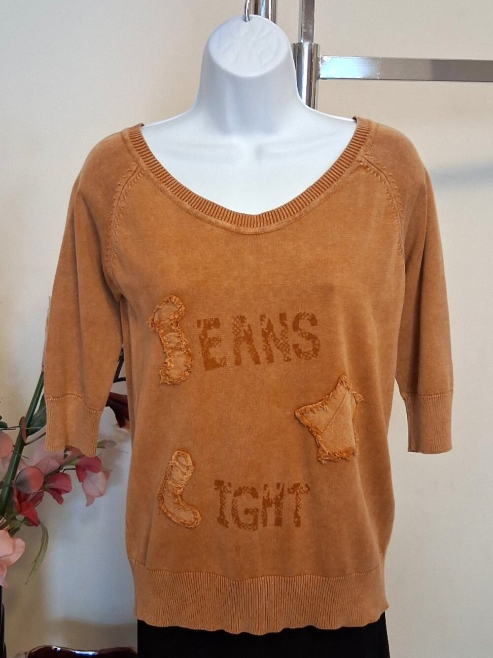 Soft Knit 100% Cotton Cardigan Sweater ¾ Sleeves Size S Yellow
